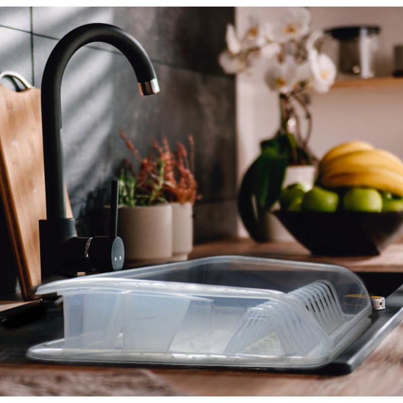 keeeper panier de lave-vaisselle Pierre, transparent, avec bac de récupération, 39,5×39,5×8 cm